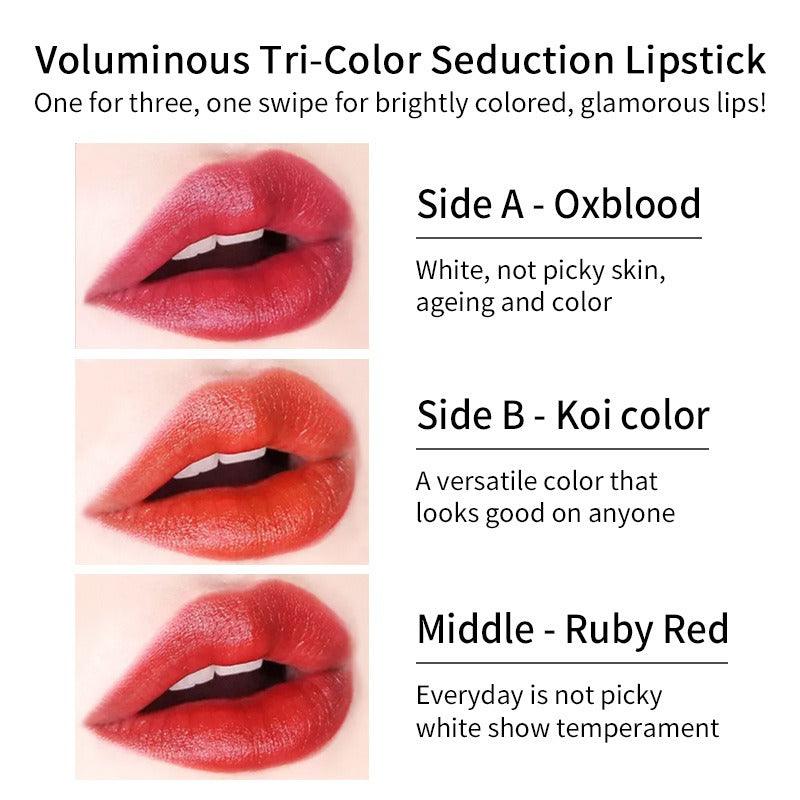 VIBELY Three-color lipstick for richness, moisturizing, non-smearing and non-sticky color-changing lipstick - Miami beauty1