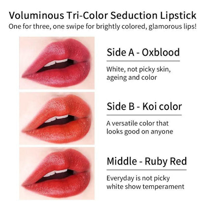 VIBELY Three-color lipstick for richness, moisturizing, non-smearing and non-sticky color-changing lipstick - Miami beauty1
