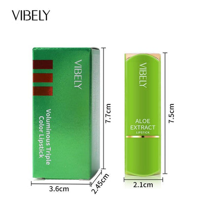 VIBELY Three-color lipstick for richness, moisturizing, non-smearing and non-sticky color-changing lipstick - Miami beauty1