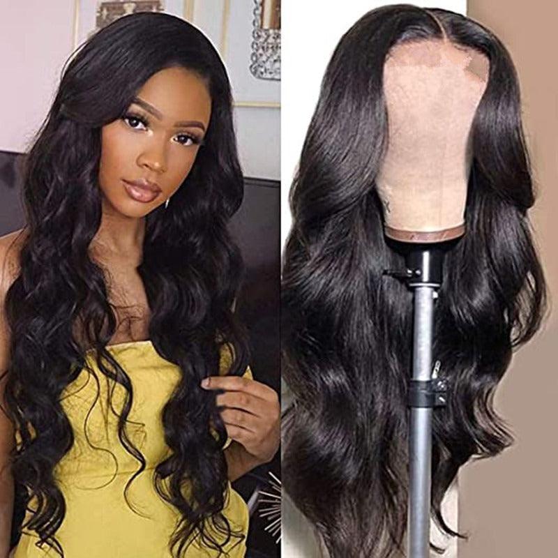 Wig for women European and American medium-parted long curly hair African black large wave chemical fiber full headgear wig - Miami beauty1