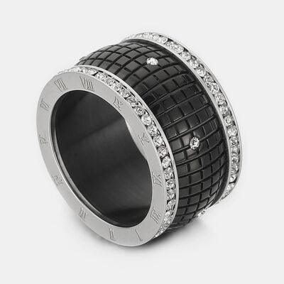 Inlaid Rhinestone Stainless Steel Ring - Miami beauty1