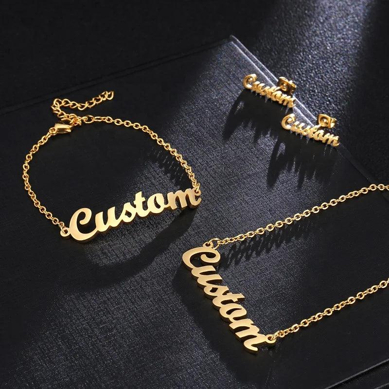 18k Gold Plated Name Necklace Personalized Custom Stainless steel Initial Name Letter Choker for Men Women Jewelry Necklaces - Miami beauty1