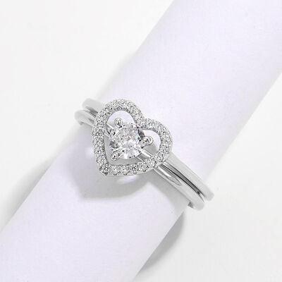 2 Piece Heart Shape Zircon 925 Sterling Silver Ring - Miami beauty1