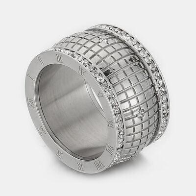 Inlaid Rhinestone Stainless Steel Ring - Miami beauty1