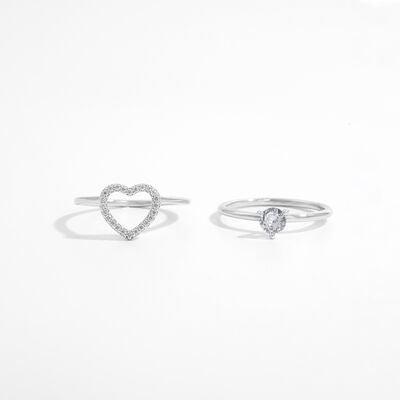 2 Piece Heart Shape Zircon 925 Sterling Silver Ring - Miami beauty1