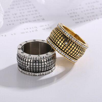 Inlaid Rhinestone Stainless Steel Ring - Miami beauty1