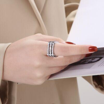 Inlaid Zircon Stainless Steel Square Shape Ring - Miami beauty1