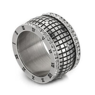 Inlaid Rhinestone Stainless Steel Ring - Miami beauty1