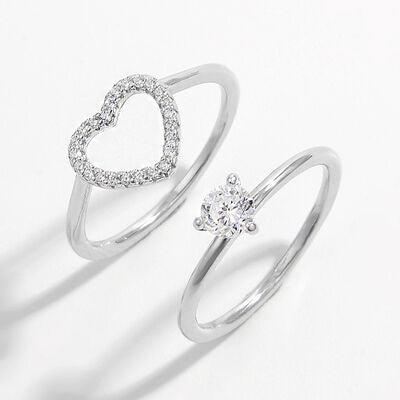 2 Piece Heart Shape Zircon 925 Sterling Silver Ring - Miami beauty1