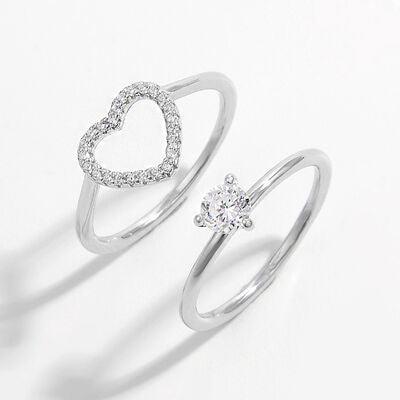 2 Piece Heart Shape Zircon 925 Sterling Silver Ring - Miami beauty1