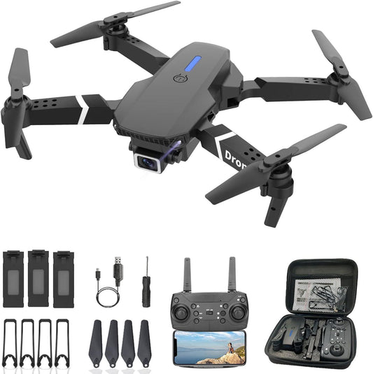 Drone with Dual Camera for Adults Beginners Kids, Foldable RC Quadcopter, Toys Drone Gifts, 1080P FPV Video, 3 Batteries, Carrying Case - Miami beauty1