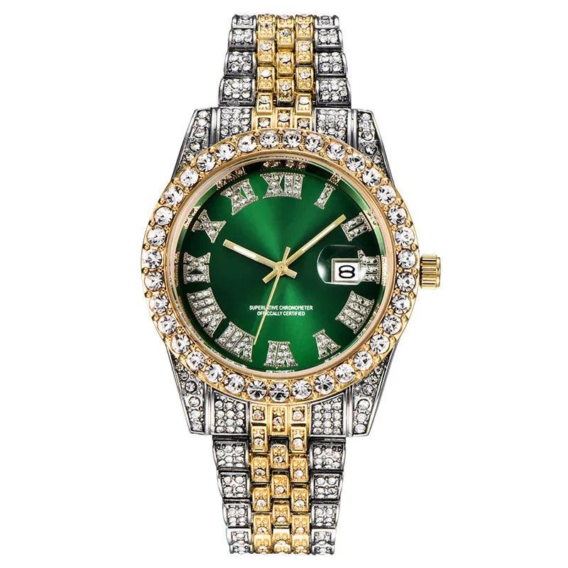 Hip Hop Gold Silver Color Quartz Watch Diamond Cubic Zirconia Watches Fashion Stainless Steel For Gift - Miami beauty1