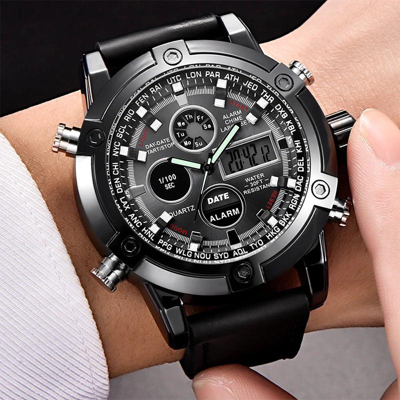 Luxury LED Sport Chronograph Digital Watches Steel Automatic Male Alarm Clock Wristwatch Watches Men Wrist - Miami beauty1