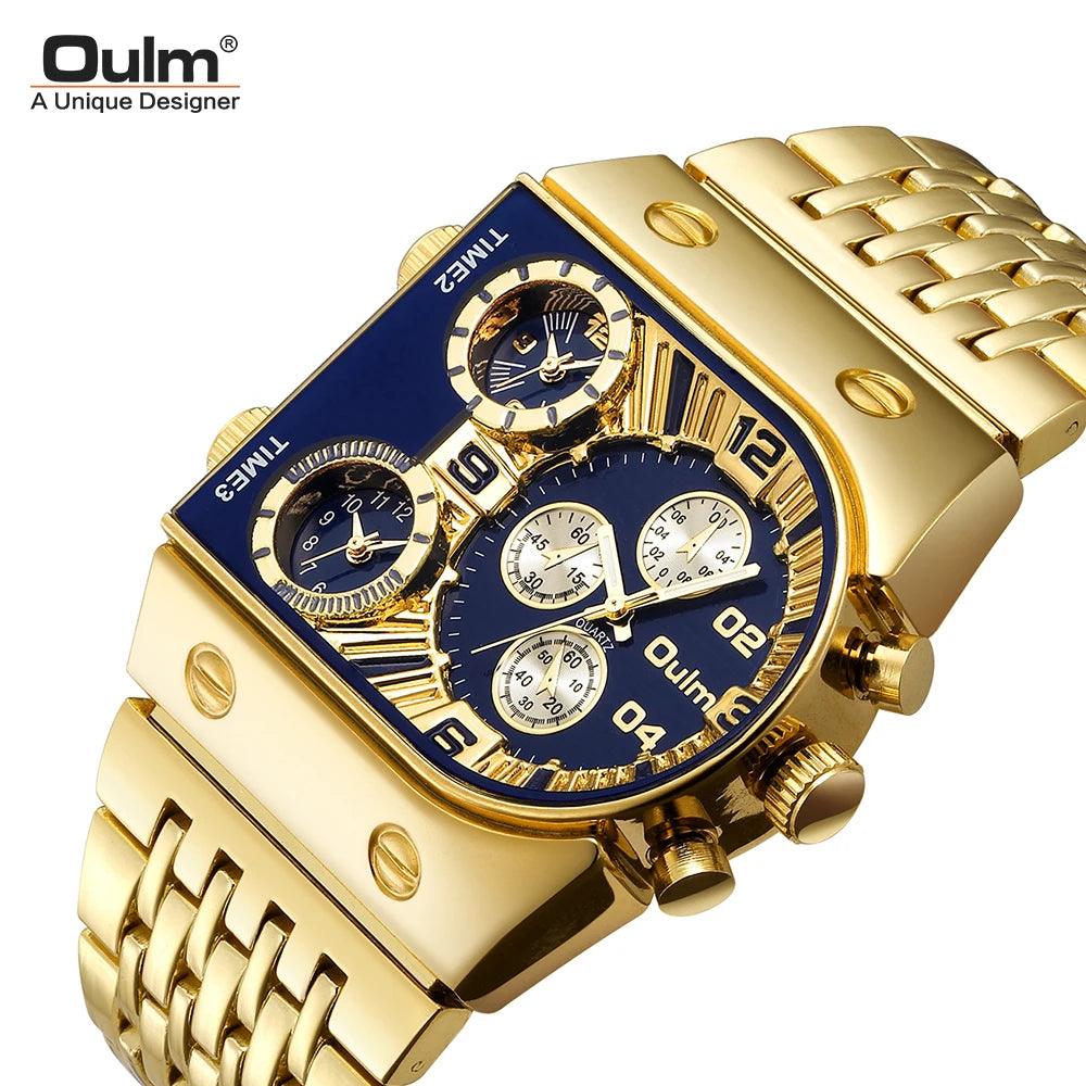 Oulm 9315 Fancy Mens Quartz Wrist Watch Luxury Gold Strap 3 Clock Waterproof Men Watches 1 Price - Miami beauty1