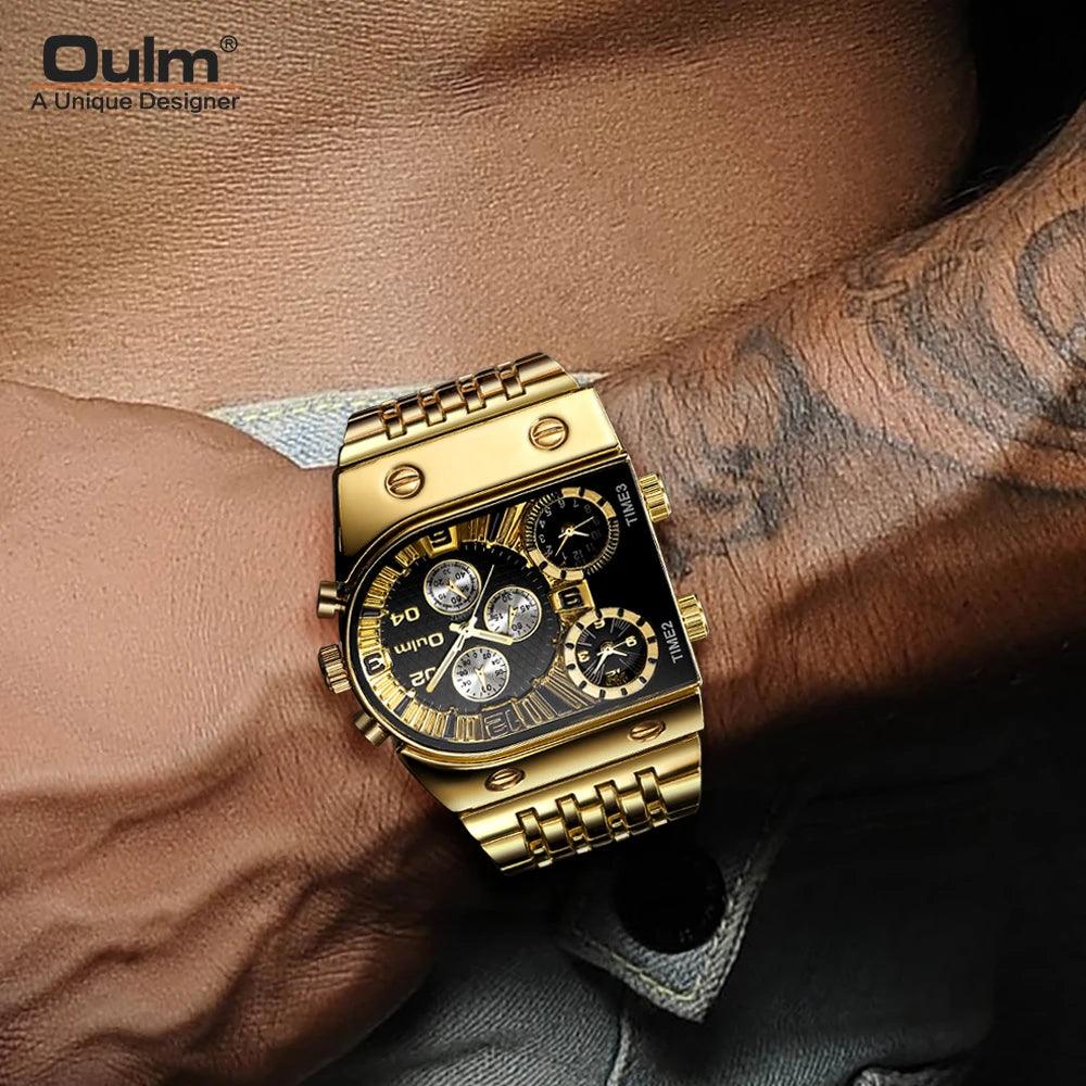 Oulm 9315 Fancy Mens Quartz Wrist Watch Luxury Gold Strap 3 Clock Waterproof Men Watches 1 Price - Miami beauty1