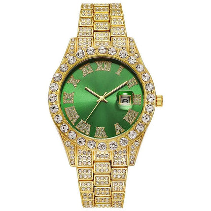 Hip Hop Gold Silver Color Quartz Watch Diamond Cubic Zirconia Watches Fashion Stainless Steel For Gift - Miami beauty1