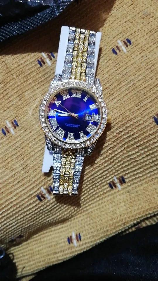 Hip Hop Gold Silver Color Quartz Watch Diamond Cubic Zirconia Watches Fashion Stainless Steel For Gift - Miami beauty1