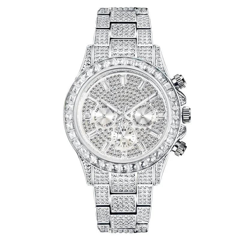 Fashion Iced Out Men Wrist Watch Luxury Hip Hop Jewelry Full Zircon Diamond Stainless Steel Wristwatches Quartz Watches - Miami beauty1