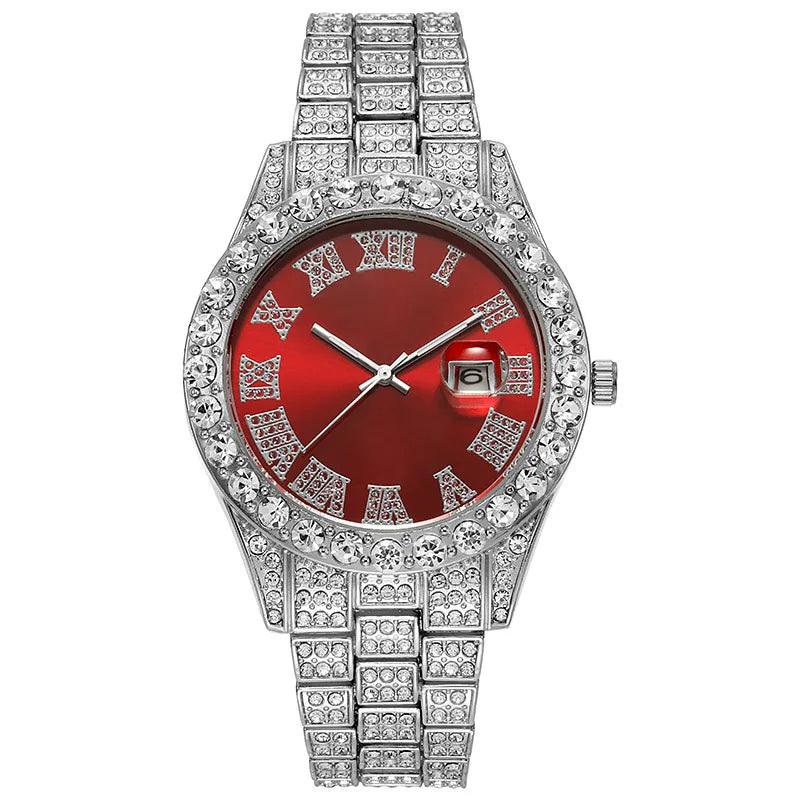 Hip Hop Gold Silver Color Quartz Watch Diamond Cubic Zirconia Watches Fashion Stainless Steel For Gift - Miami beauty1