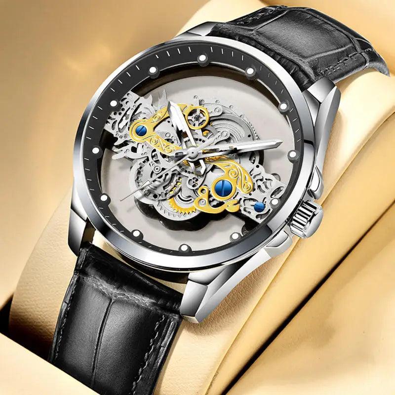 Brand Square Luxury Men Gold Tourbillon Skeleton Automatic Quartz Wrist Watches For Men - Miami beauty1