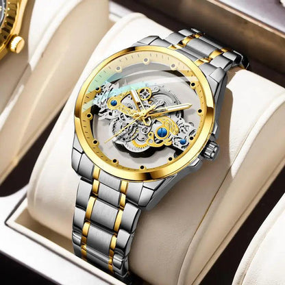 Brand Square Luxury Men Gold Tourbillon Skeleton Automatic Quartz Wrist Watches For Men - Miami beauty1