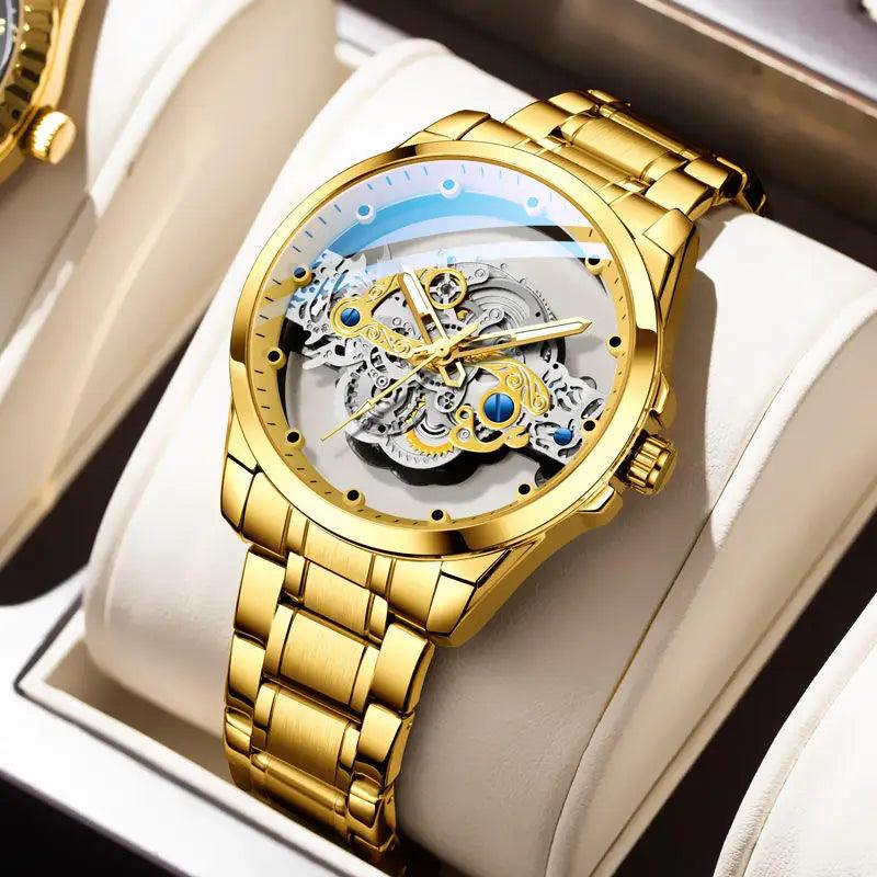 Brand Square Luxury Men Gold Tourbillon Skeleton Automatic Quartz Wrist Watches For Men - Miami beauty1