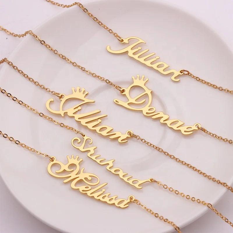 18k Gold Plated Name Necklace Personalized Custom Stainless steel Initial Name Letter Choker for Men Women Jewelry Necklaces - Miami beauty1