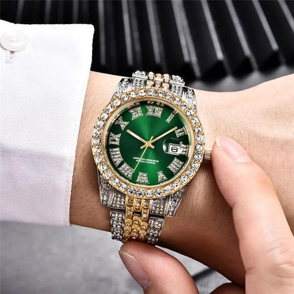 Hip Hop Gold Silver Color Quartz Watch Diamond Cubic Zirconia Watches Fashion Stainless Steel For Gift - Miami beauty1