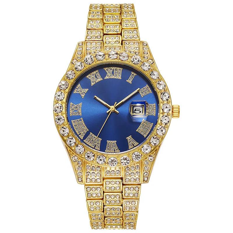 Hip Hop Gold Silver Color Quartz Watch Diamond Cubic Zirconia Watches Fashion Stainless Steel For Gift - Miami beauty1