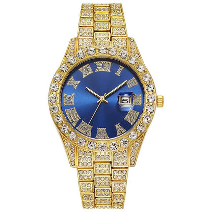 Hip Hop Gold Silver Color Quartz Watch Diamond Cubic Zirconia Watches Fashion Stainless Steel For Gift - Miami beauty1