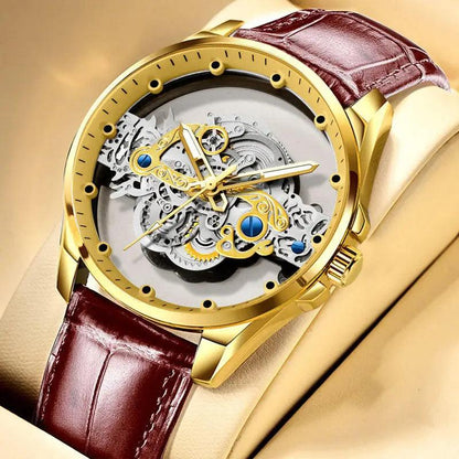 Hot Custom Wholesale Men Gold Skeleton Automatic Quartz Wrist Watches Luxury - Miami beauty1