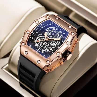 Luxury Tonneau-shaped Skeleton Quartz Wrist Watches For Men Waterproof - Miami beauty1