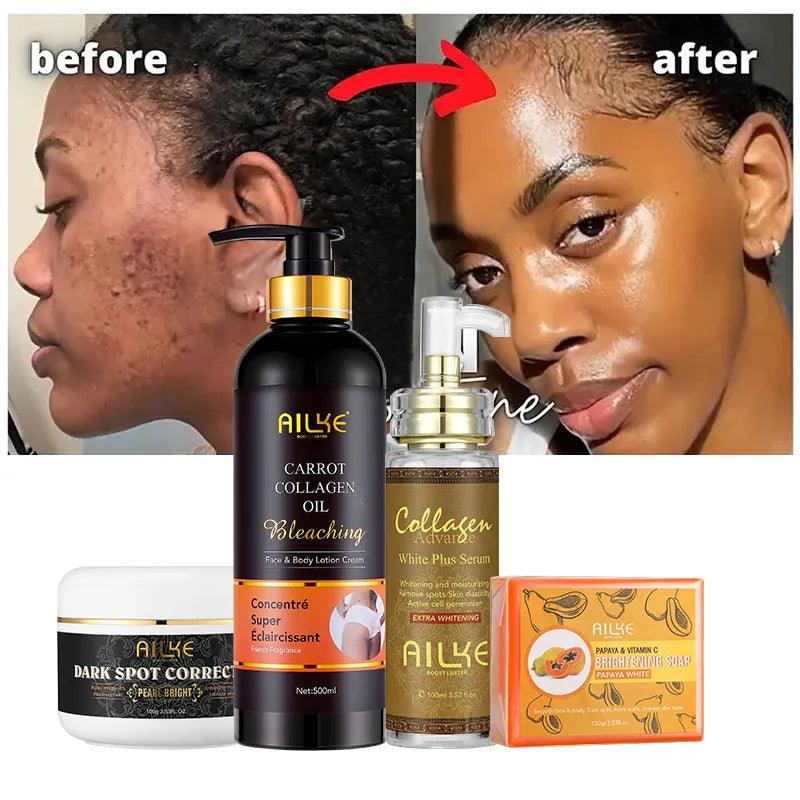 AILKE Body Care Collagen Serum Whitening Dark Spot Face Cream African Black Soap Bleaching Body Lotion Skin Care Set - Miami beauty1