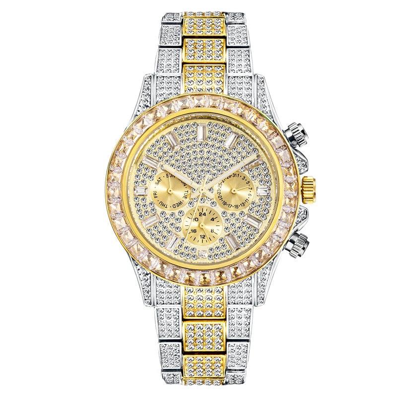 Fashion Iced Out Men Wrist Watch Luxury Hip Hop Jewelry Full Zircon Diamond Stainless Steel Wristwatches Quartz Watches - Miami beauty1