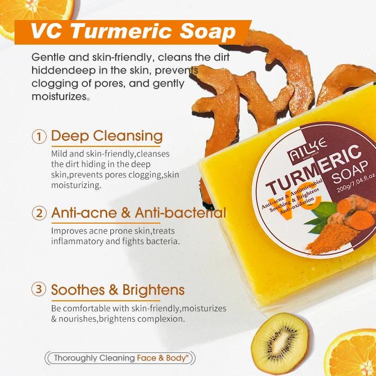 OEM Vegan Face&Body bar Soap Cleansing Remove Dark Spot Removal Turmeric Scrub Acne Treatment Soap - Miami beauty1