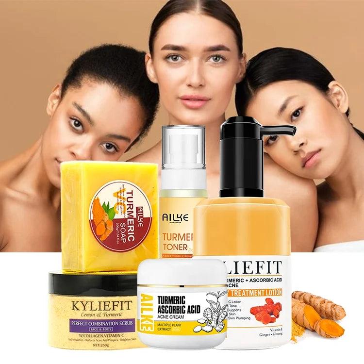 ailke OEM Beauty Product Tumeric Skin Care Whitening Cream Set Anti Acne Brightening Skin Care Set - Miami beauty1