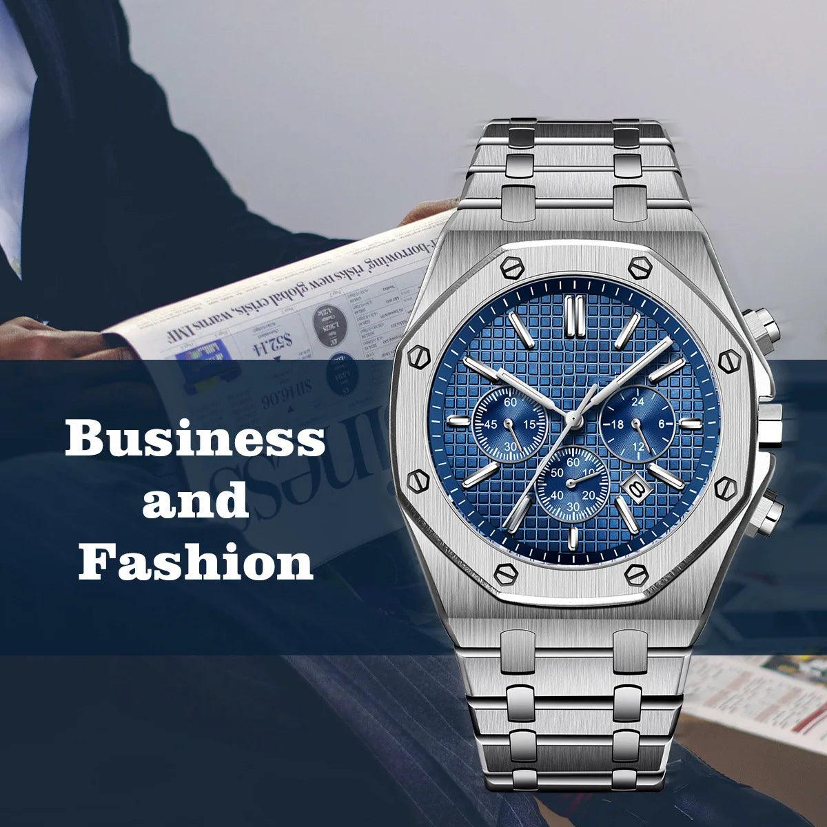 Custom Fashion Water Resistant Stainless Steel Mutli-function Quartz Movement Wrist Watches For Men - Miami beauty1