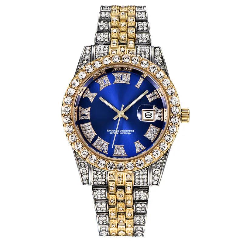 Hip Hop Gold Silver Color Quartz Watch Diamond Cubic Zirconia Watches Fashion Stainless Steel For Gift - Miami beauty1