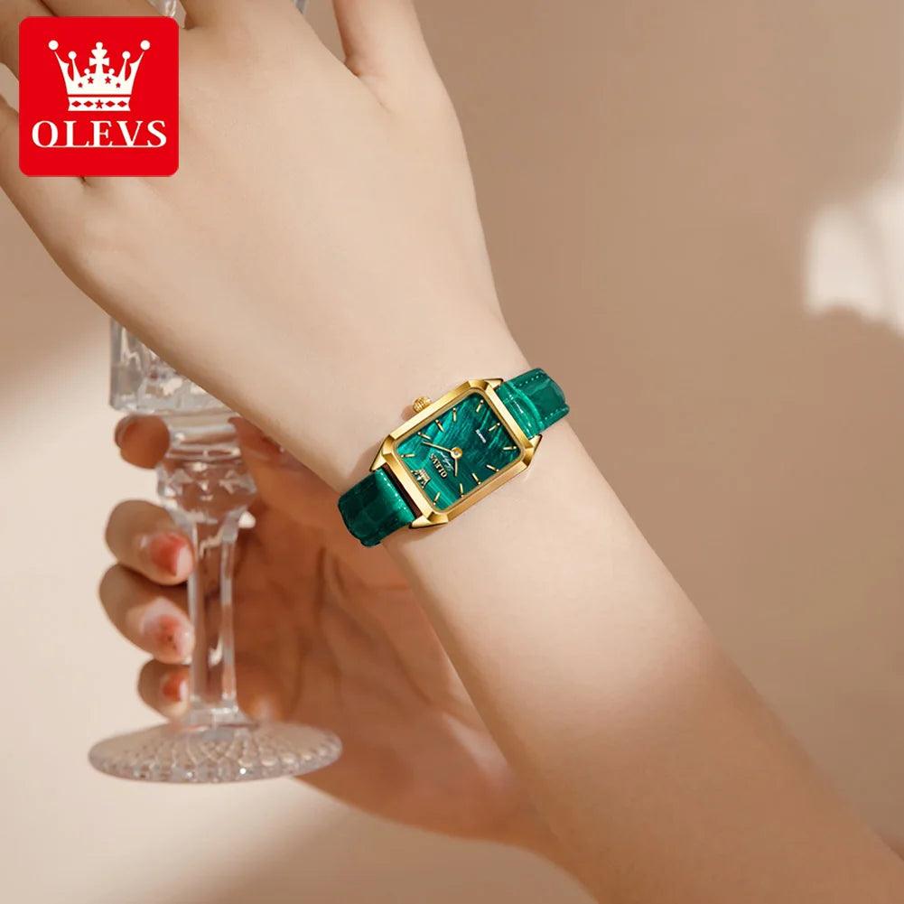 OLEVS 6626 Ladies Luxury Watches Small Face Dial Green Dial Belt Loop Square Women Wrist Watches For Girls - Miami beauty1