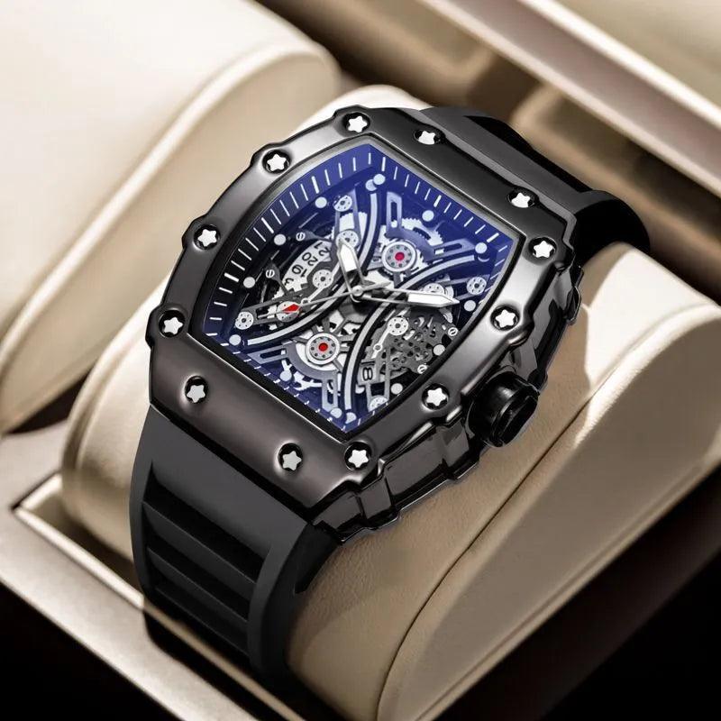 Luxury Tonneau-shaped Skeleton Quartz Wrist Watches For Men Waterproof - Miami beauty1