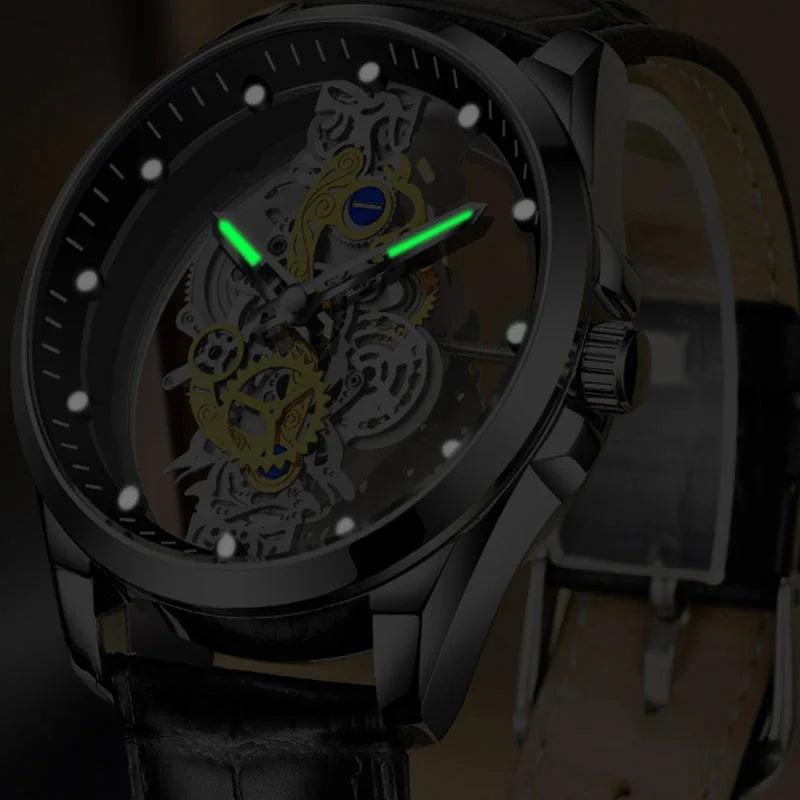 Hot Custom Wholesale Men Gold Skeleton Automatic Quartz Wrist Watches Luxury - Miami beauty1