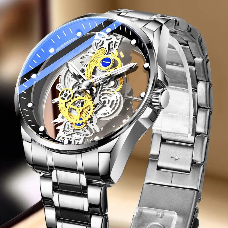 Hot Custom Wholesale Men Gold Skeleton Automatic Quartz Wrist Watches Luxury - Miami beauty1