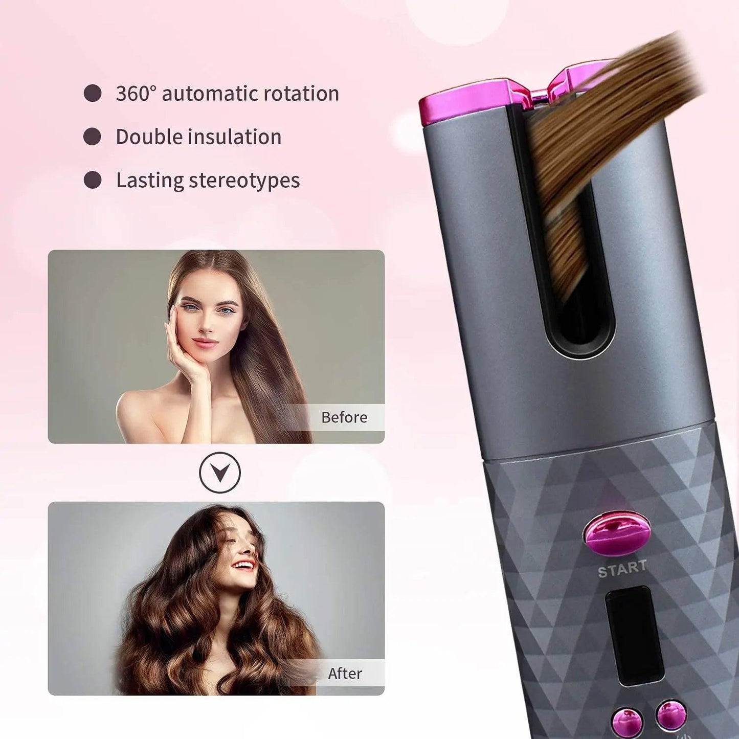 Professional USB Rechargeable Wireless Hair Roller Curler Curling Irons Portable Ceramic Cordless Automatic Hair Curler - Miami beauty1