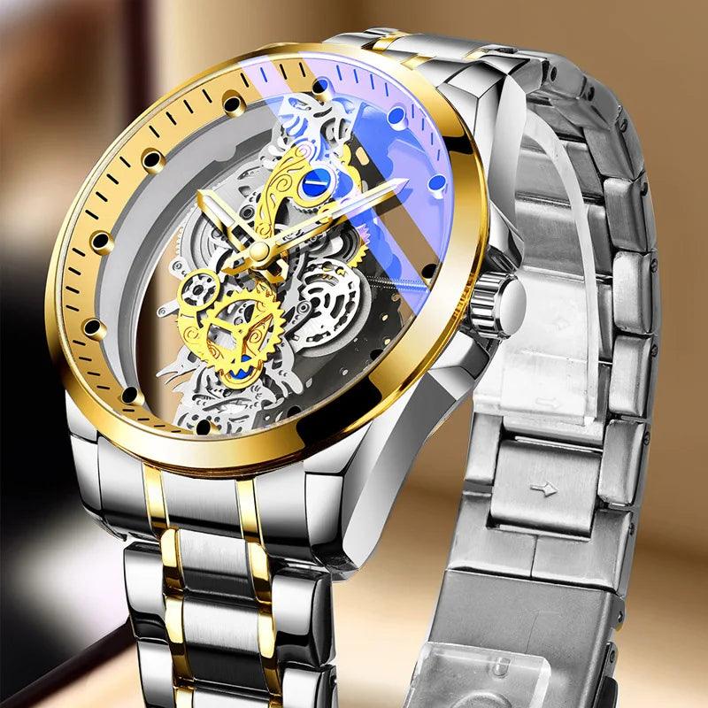 Hot Custom Wholesale Men Gold Skeleton Automatic Quartz Wrist Watches Luxury - Miami beauty1