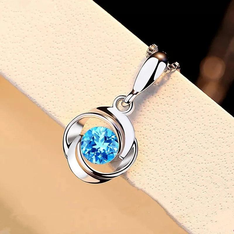 blue crystal pendant female zircon S925 sliver color Necklace colgante sapphire jewelry bizuteria pendant pierscionki Gemstone - Miami beauty1