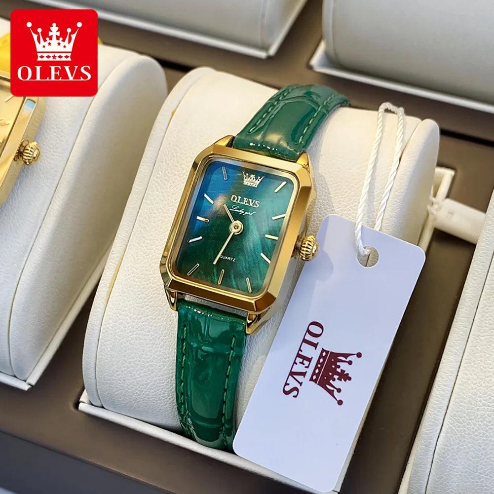 OLEVS 6626 Ladies Luxury Watches Small Face Dial Green Dial Belt Loop Square Women Wrist Watches For Girls - Miami beauty1