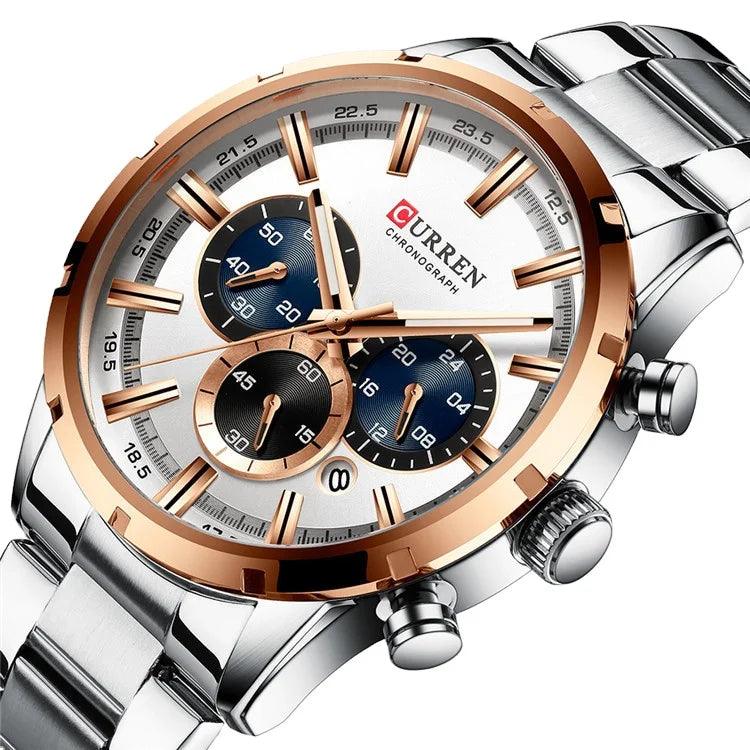 CURREN 8355 Factory Direct New Fashion Watches Reloj Relogio Silver Dials Chronograph Water Resistant Stainless Steel Band Watch - Miami beauty1