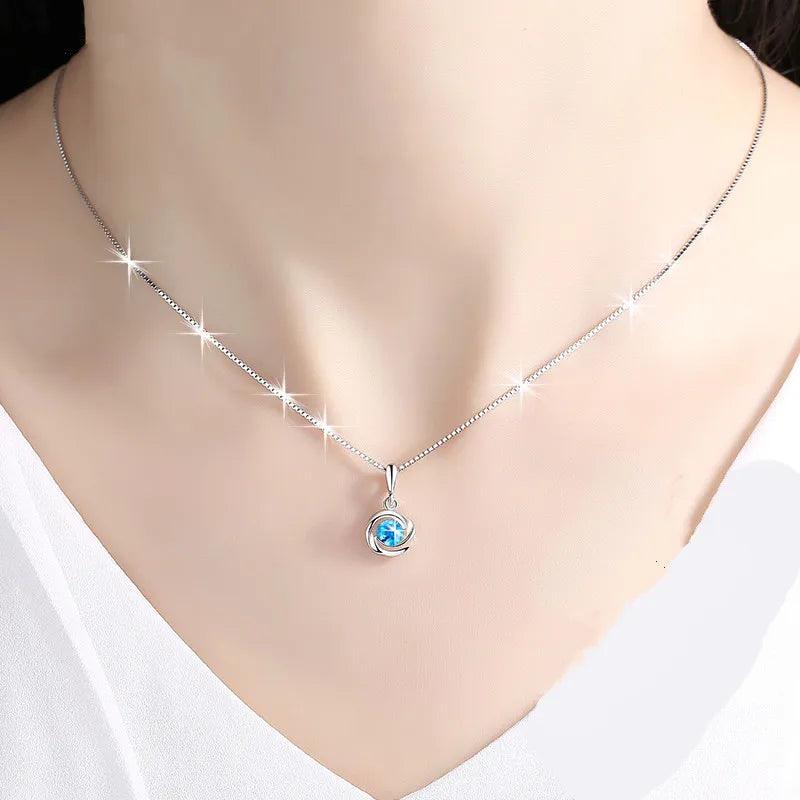 blue crystal pendant female zircon S925 sliver color Necklace colgante sapphire jewelry bizuteria pendant pierscionki Gemstone - Miami beauty1