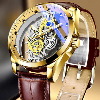 Hot Custom Wholesale Men Gold Skeleton Automatic Quartz Wrist Watches Luxury - Miami beauty1