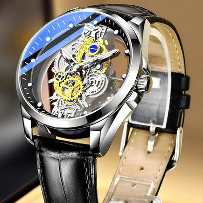 Hot Custom Wholesale Men Gold Skeleton Automatic Quartz Wrist Watches Luxury - Miami beauty1